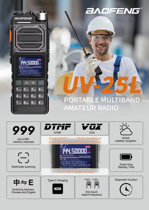Baofeng Uv 25L Uv25 10W Portable Tri Multiband Amateur Dual Reception Watch Two Way Radio Walkie-Talkie Long Range Walkie Talkie